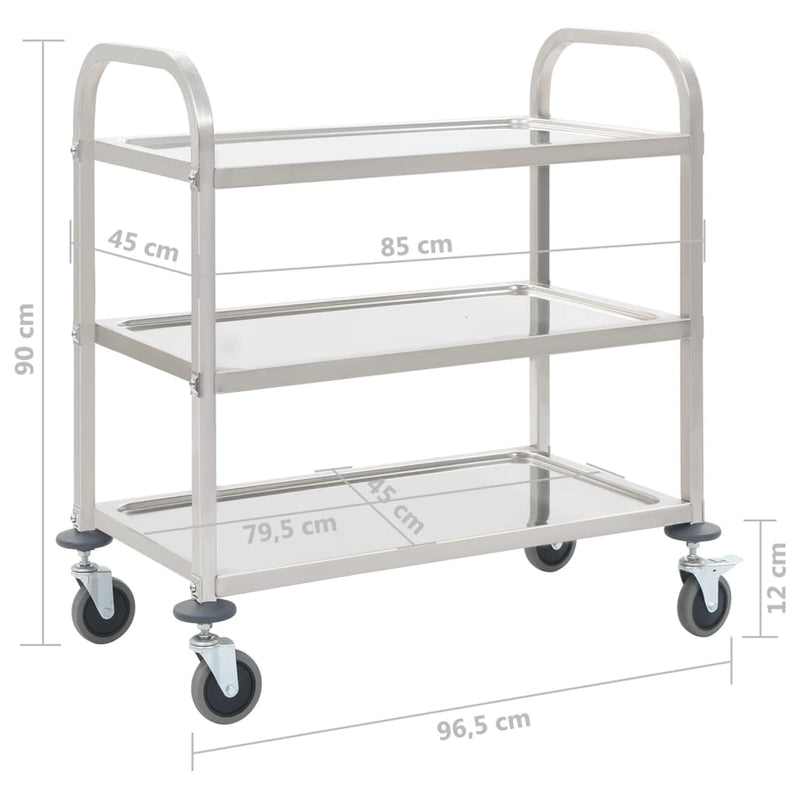 3-Tier Kitchen Trolley 96.5x55x90 cm Stainless Steel Payday Deals