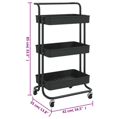 3-Tier Kitchen Trolley Black 42x35x85 cm Iron and ABS Payday Deals