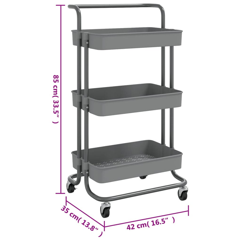 3-Tier Kitchen Trolley Grey 42x35x85 cm Iron and ABS Payday Deals