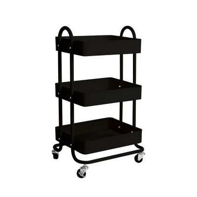 3 Tiers Kitchen Trolley Cart Steel Storage Rack Shelf Organiser Wheels Black Payday Deals