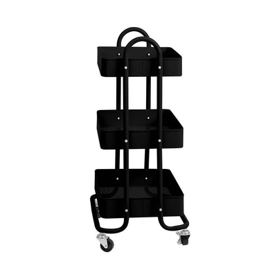 3 Tiers Kitchen Trolley Cart Steel Storage Rack Shelf Organiser Wheels Black Payday Deals