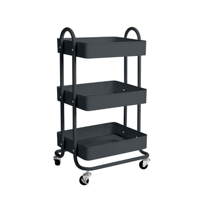 3 Tiers Kitchen Trolley Cart Steel Storage Rack Shelf Organiser Wheels Grey Payday Deals