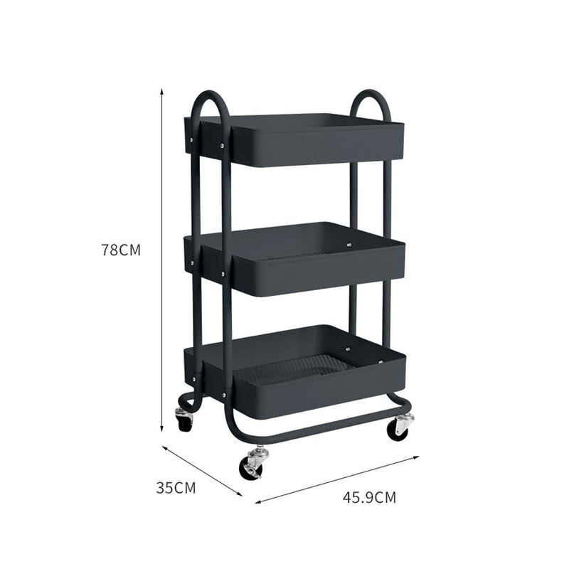 3 Tiers Kitchen Trolley Cart Steel Storage Rack Shelf Organiser Wheels Grey Payday Deals