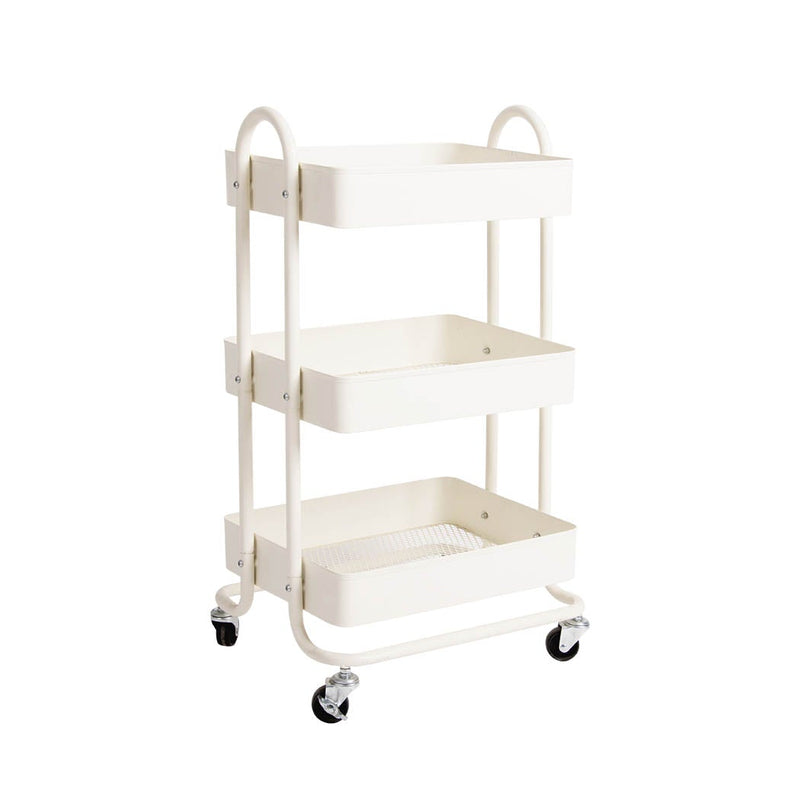 3 Tiers Kitchen Trolley Cart Steel Storage Rack Shelf Organiser Wheels White Payday Deals