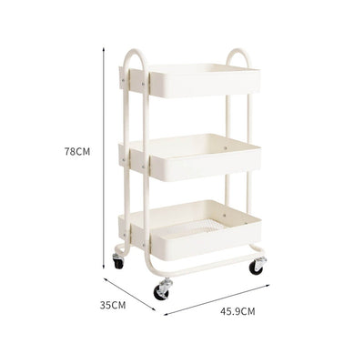 3 Tiers Kitchen Trolley Cart Steel Storage Rack Shelf Organiser Wheels White Payday Deals