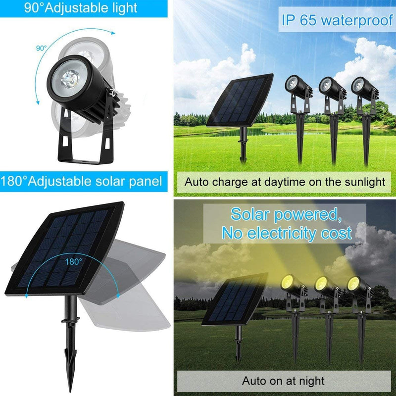 3 x LED Spotlights Powered Solar Garden Lights Outdoor Waterproof (Warm White) Payday Deals