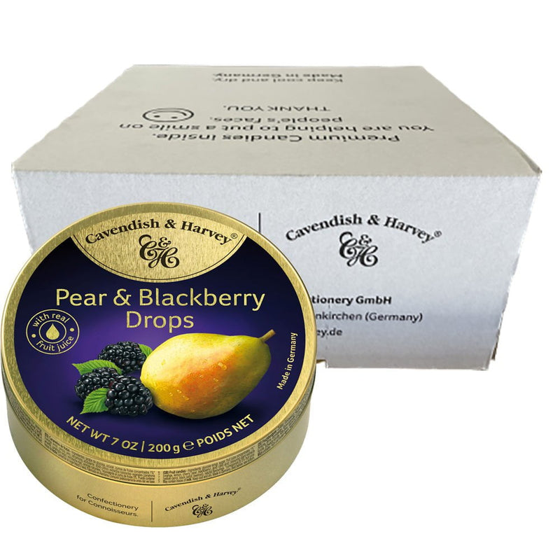 Cavendish and Harvey Pear & Blackberry Drops 200g Tin Sweets Candy Lollies x 10