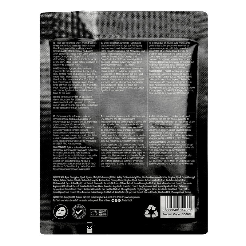 Barber Pro Foaming Cleansing Mask Activated Charcoal Mens Skin Care