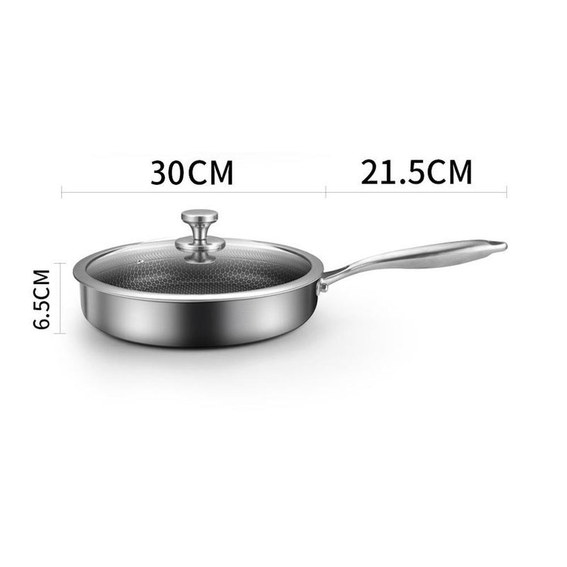 304 Stainless Steel Frying Pan Non-Stick Cooking Frypan Cookware 30cm Honeycomb Single Sided without lid Payday Deals