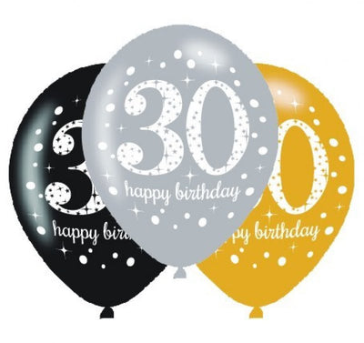 30th Birthday Sparkling Celebration Latex Balloons 6 Pack
