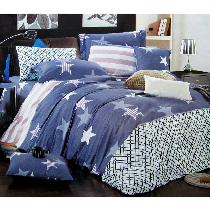 310TC Starry Love Cotton Printed Quilt Cover Set Single Payday Deals