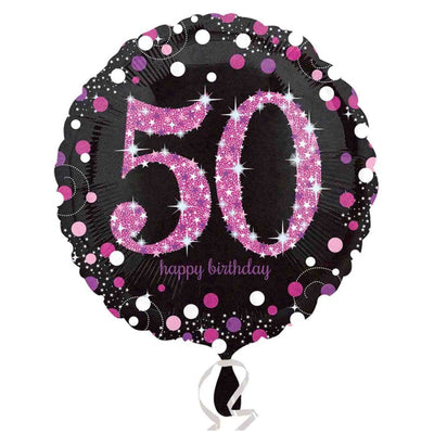 50th Birthday Pink Celebration Holographic Foil Balloon