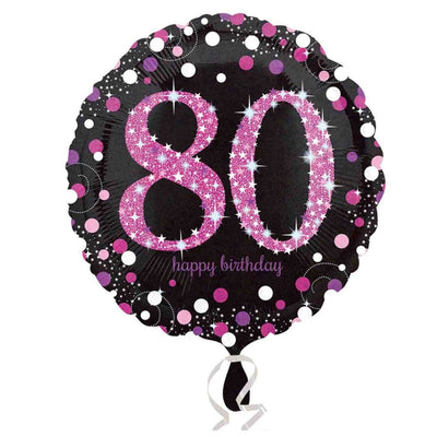 80th Birthday Pink Celebration Holographic Foil Balloon