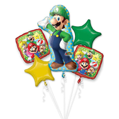 Super Mario Brothers Luigi Bouquet of 5 Foil Balloons