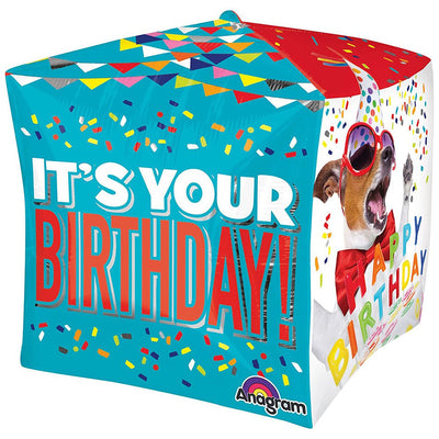 Happy Birthday Dog UltraShape Cubez Foil Balloon