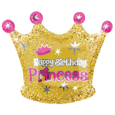 Princess Happy Birthday Gold Crown Junior Shape Foil Balloon