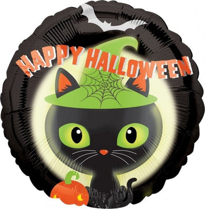 Halloween Black Kitty Cat Round Foil Balloon