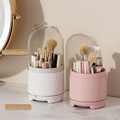 360° Rotating Makeup Brush Bucket Transparent Dust-proof Cosmetic Storage Box(pink) Payday Deals