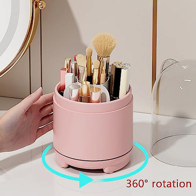 360° Rotating Makeup Brush Bucket Transparent Dust-proof Cosmetic Storage Box(pink) Payday Deals