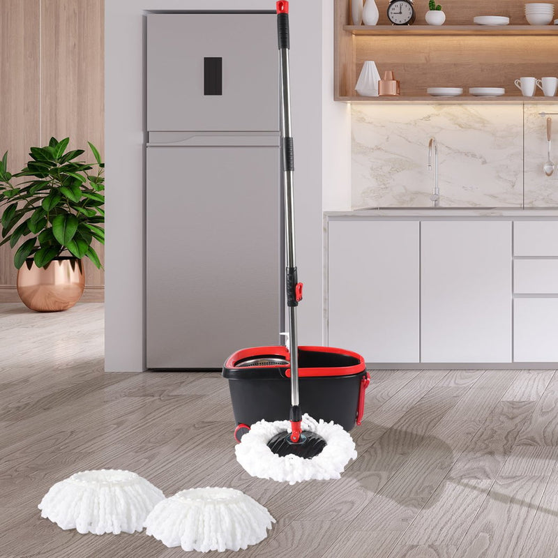 360° Spin Mop Bucket Set Spinning Stainless Steel Rotating Wet Dry Black Payday Deals