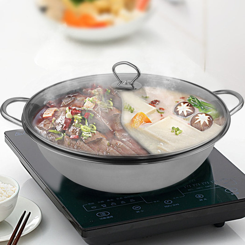 36cm Stainless Steel Twin Mandarin Duck Hot Pot Induction Cookware With Lid Payday Deals