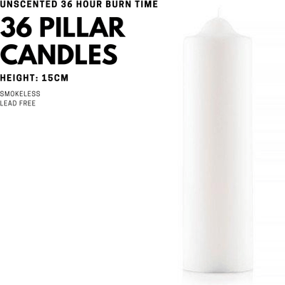 36x Premium Church Candle Pillar Candles White Unscented Lead Free 36Hrs - 5*15cm Payday Deals