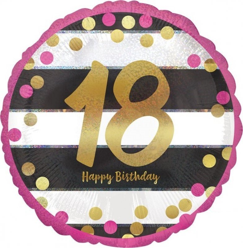 18th Birthday Pink & Gold Milestone Round Foil Balloon
