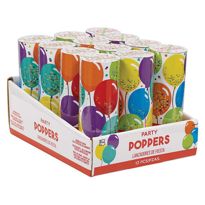 Happy Birthday Celebration Confetti Party Poppers 12 Pack