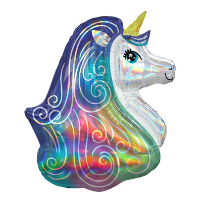Unicorn Head Holographic Iridescent SuperShape Foil Balloon