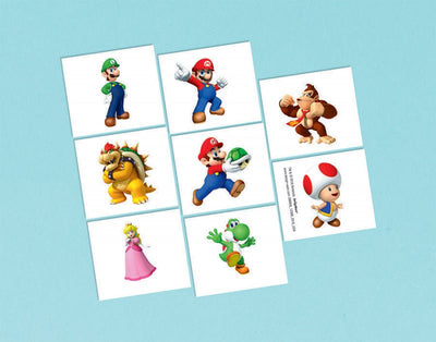 Super Mario Brothers Temporary Tattoos - 1 Perforated Sheet Containing 8 Tattoos