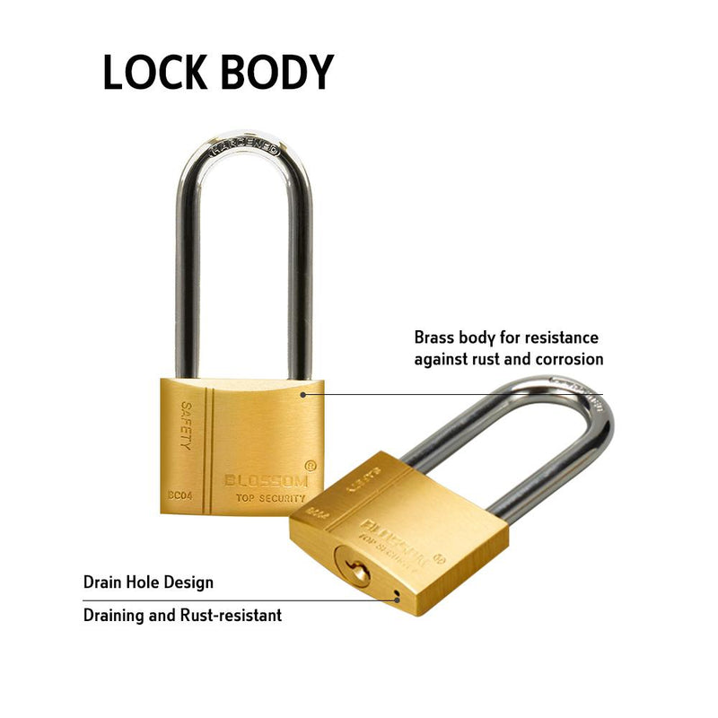 BLOSSOM PADLOCK BRASS HEAVY DUTY 40MM LONG SHACKLE - Payday Deals