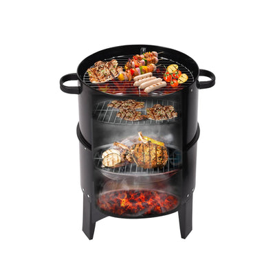 3in1 Charcoal BBQ Grill Smoker Portable Outdoor Barbecue Roaster Steel Camping Payday Deals