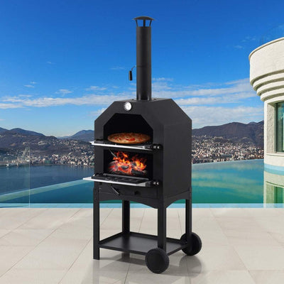 3in1 Charcoal BBQ Grill Steel Pizza Oven Smoker Outdoor Portable Barbecue Camp Payday Deals