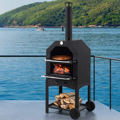 3in1 Charcoal BBQ Grill Steel Pizza Oven Smoker Outdoor Portable Barbecue Camp Payday Deals