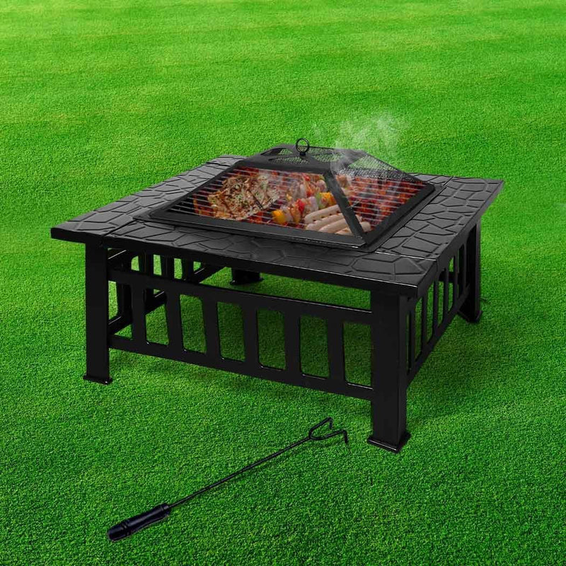 3IN1 Fire Pit BBQ Grill Pits Outdoor Patio Garden Heater Fireplace BBQS Grills Payday Deals