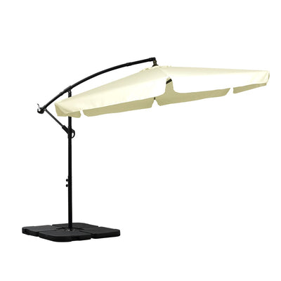 3M Patio Outdoor Umbrella Cantilever Beige With Base Stand Payday Deals