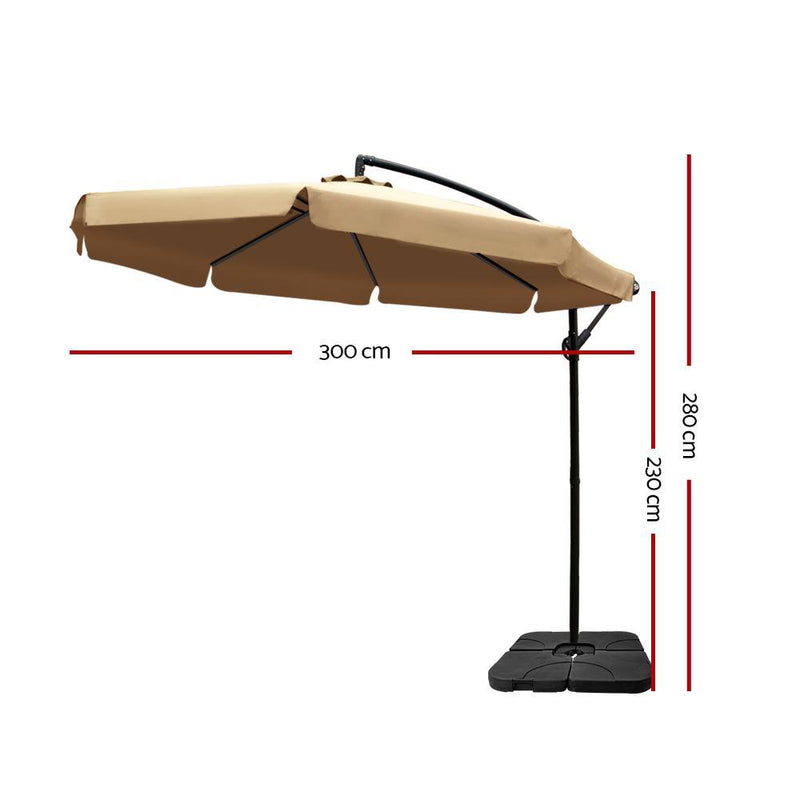 Instahut 3M Umbrella with 50x50cm Base Outdoor Umbrellas Cantilever Patio Sun Beach UV Beige Payday Deals