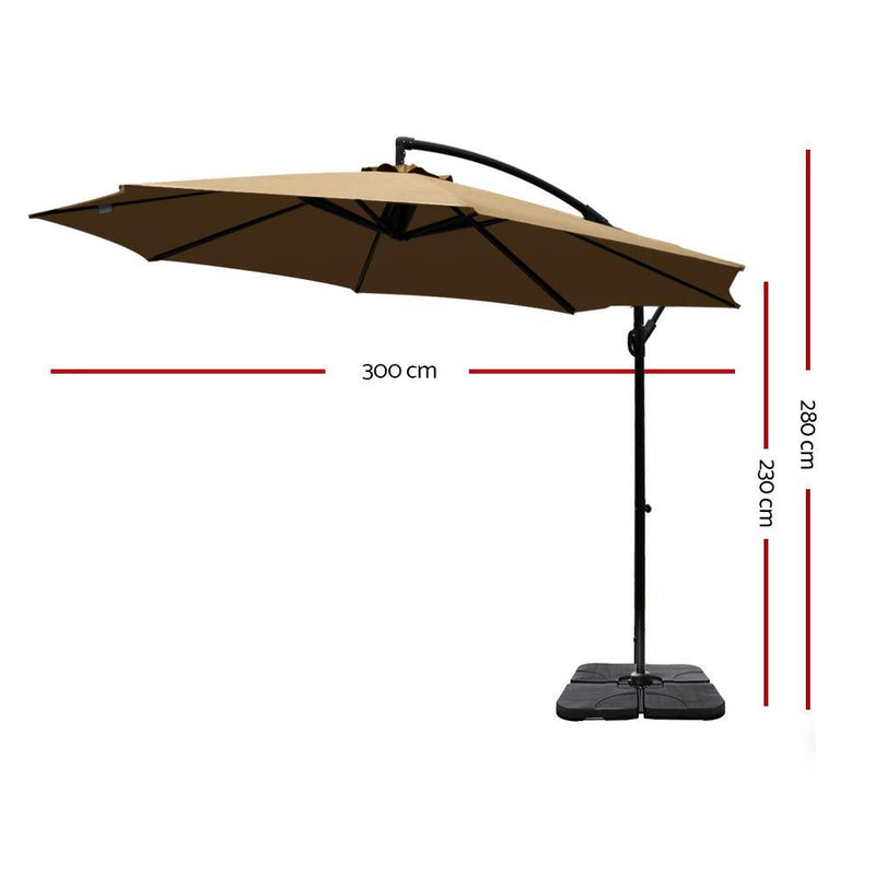 Instahut 3M Umbrella with 50x50cm Base Outdoor Umbrellas Cantilever Sun Stand UV Garden Beige Payday Deals