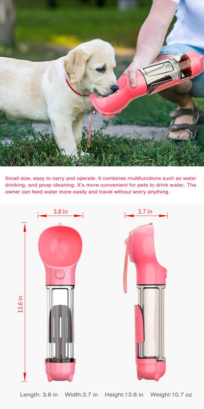 4 in 1 Portable Pet Dog Puppy Cat Drinking Mug Water Feeder Bottle Valve Travel Bottle Pink Payday Deals