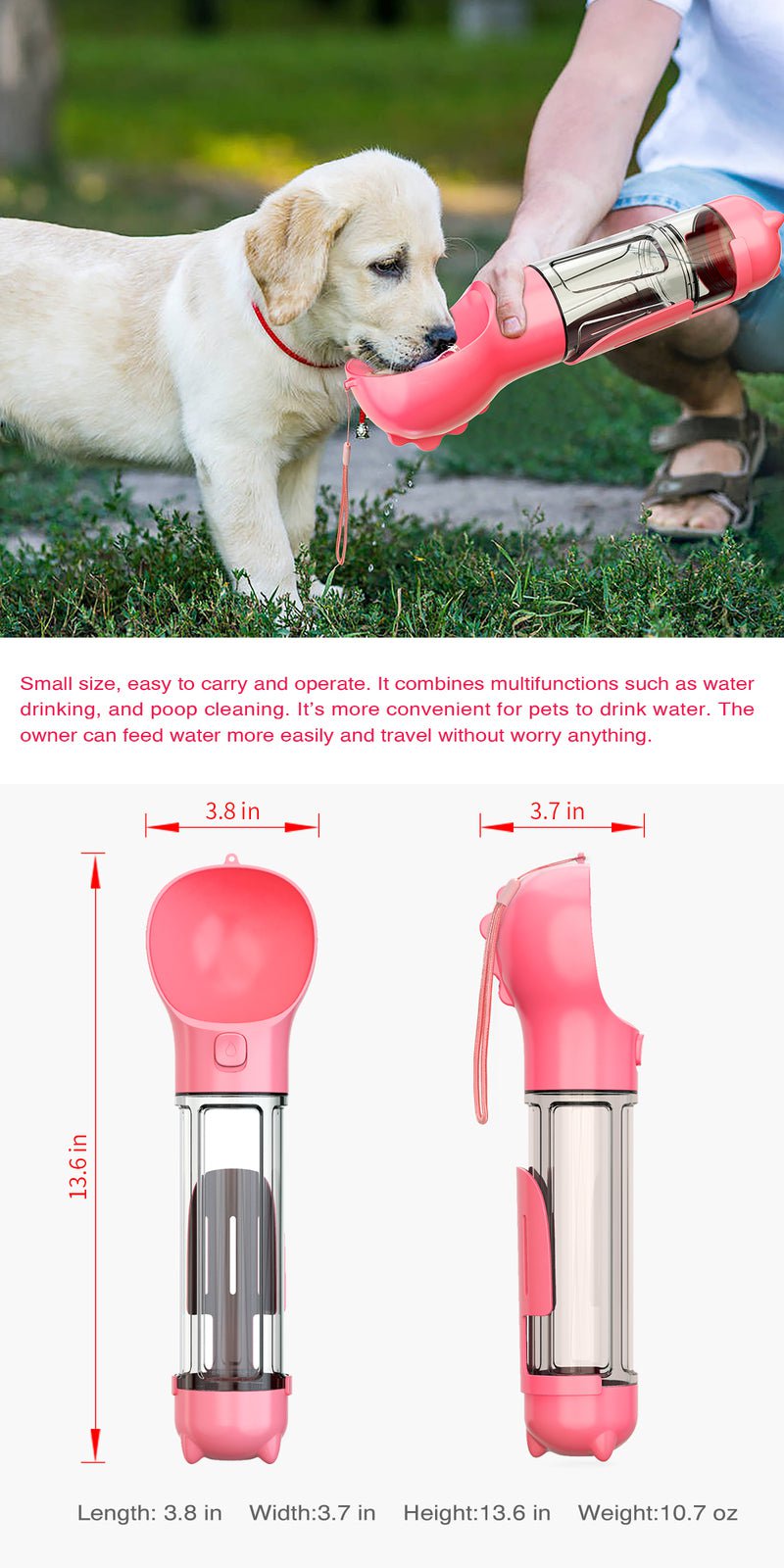 4 in 1 Portable Pet Dog Puppy Cat Drinking Mug Water Feeder Bottle Valve Travel Bottle Pink Payday Deals