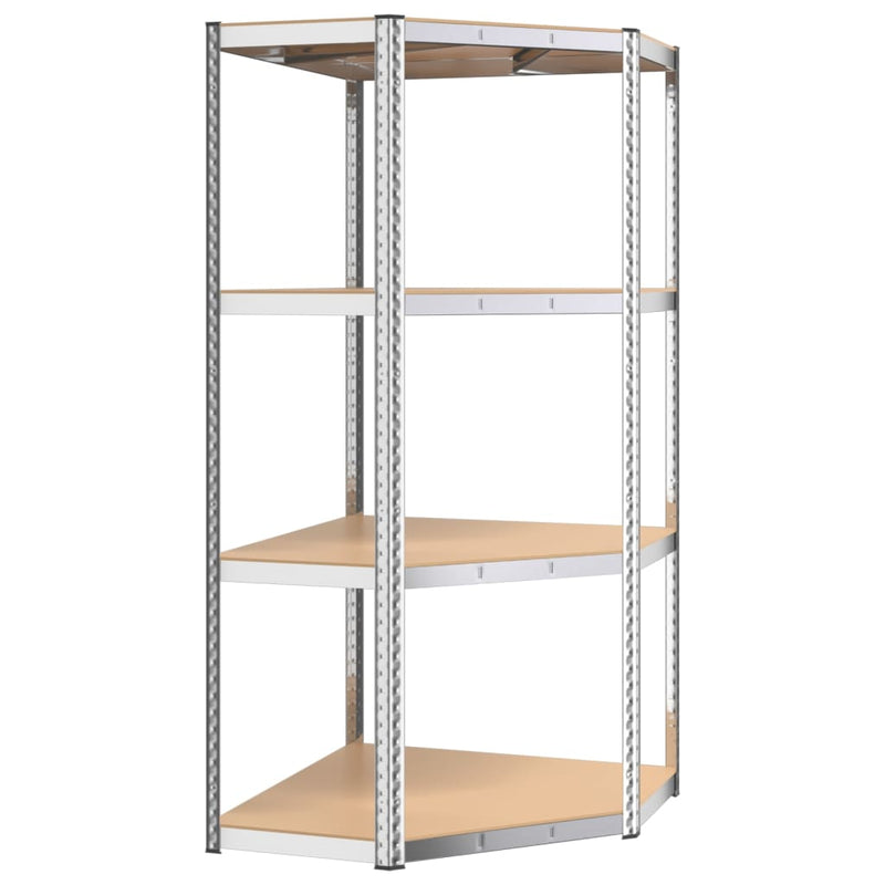 4-Layer Corner Shelf Silver Steel and Engineered Wood Payday Deals