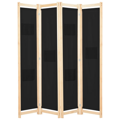 4-Panel Room Divider Black 160x170x4 cm Fabric