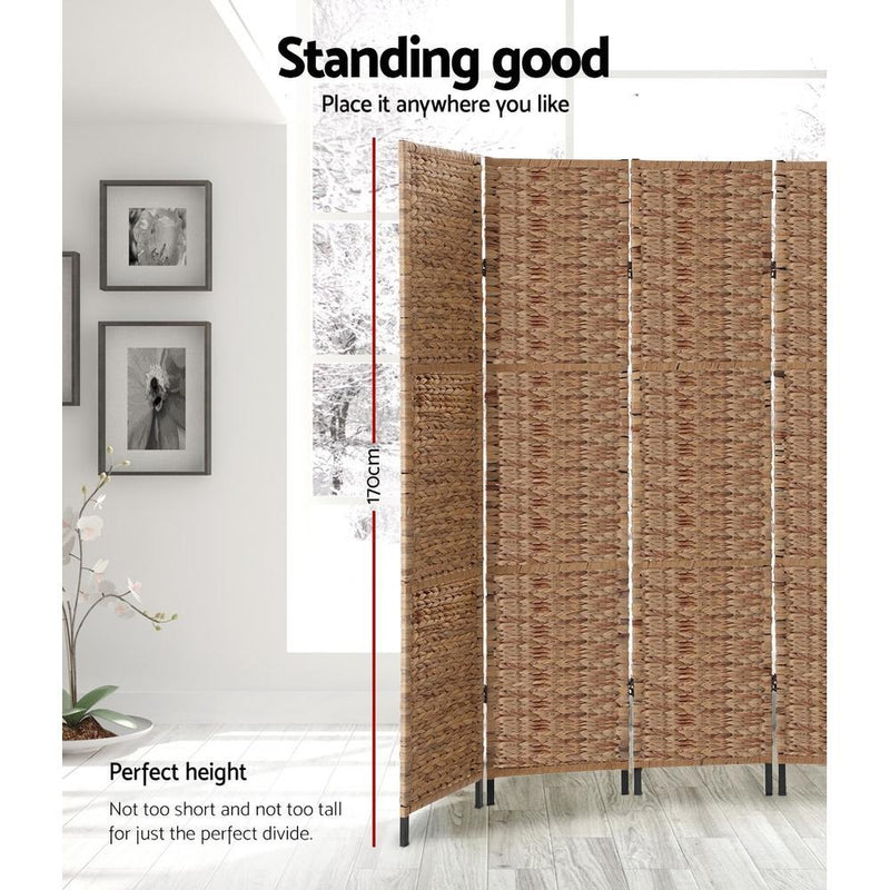 Artiss 4 Panel Room Divider Privacy Screen Water Hyacinth Patition Metal Stand Natural Payday Deals