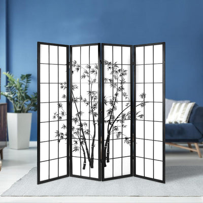4 Panel Room Divider Screen Privacy Dividers Pine Wood Stand Shoji Bamboo Black White