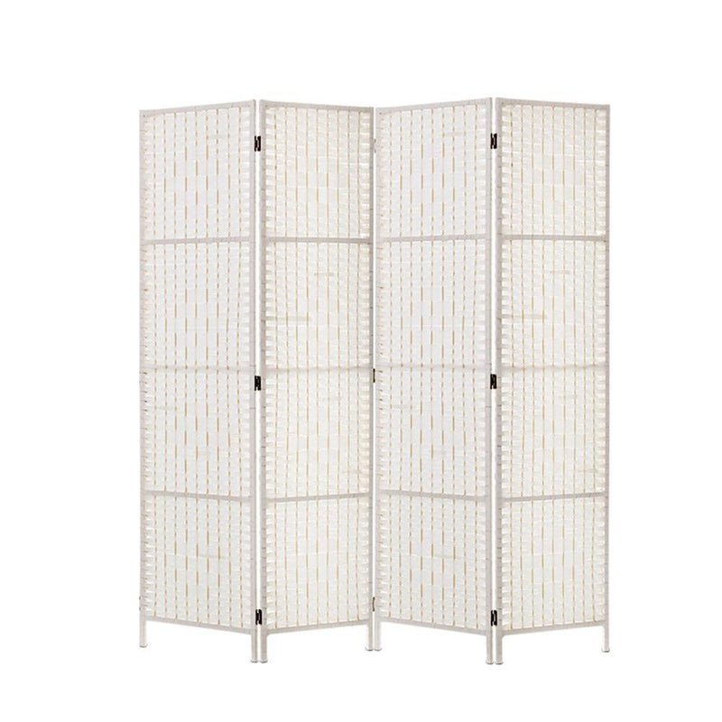 Artiss 4 Panels Room Divider Screen Privacy Rattan Timber Fold Woven Stand White Payday Deals