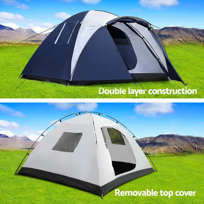 Weisshorn 4 Person Canvas Dome Camping Tent - Navy & White Payday Deals