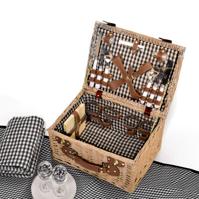 4 Person Picnic Basket Baskets Set Outdoor Blanket Deluxe Wicker Gift Storage Payday Deals