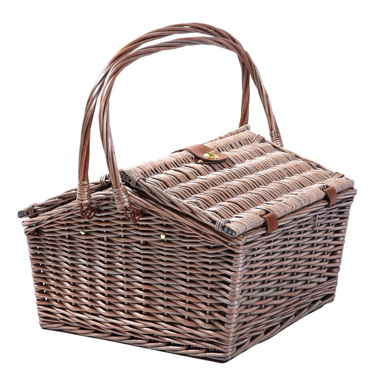 4 Person Picnic Basket Baskets Set Outdoor Blanket Wicker Deluxe Folding Handle Payday Deals