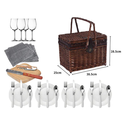 4 Person Picnic Basket Deluxe Baskets Set Outdoor Blanket Deluxe Wicker Gift Payday Deals