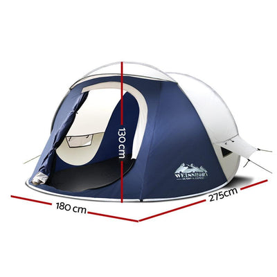 Weisshorn 4 Person Pop Up Canvas Camping Tent - Navy & Grey Payday Deals